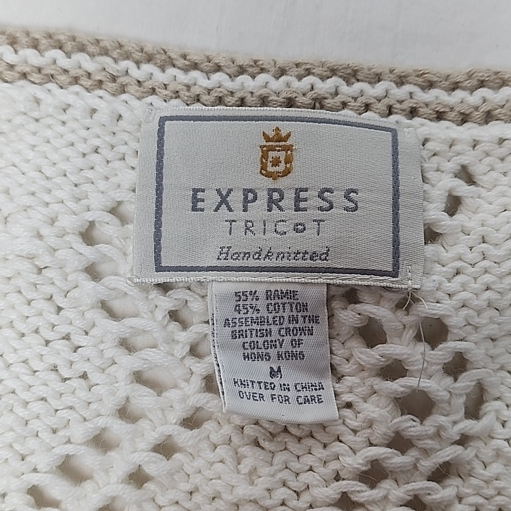Express Tricot Hand Knitted Chunky Ramie/Cotton Blend V-Neck Sweater Vintage 90s - Picture 2 of 10